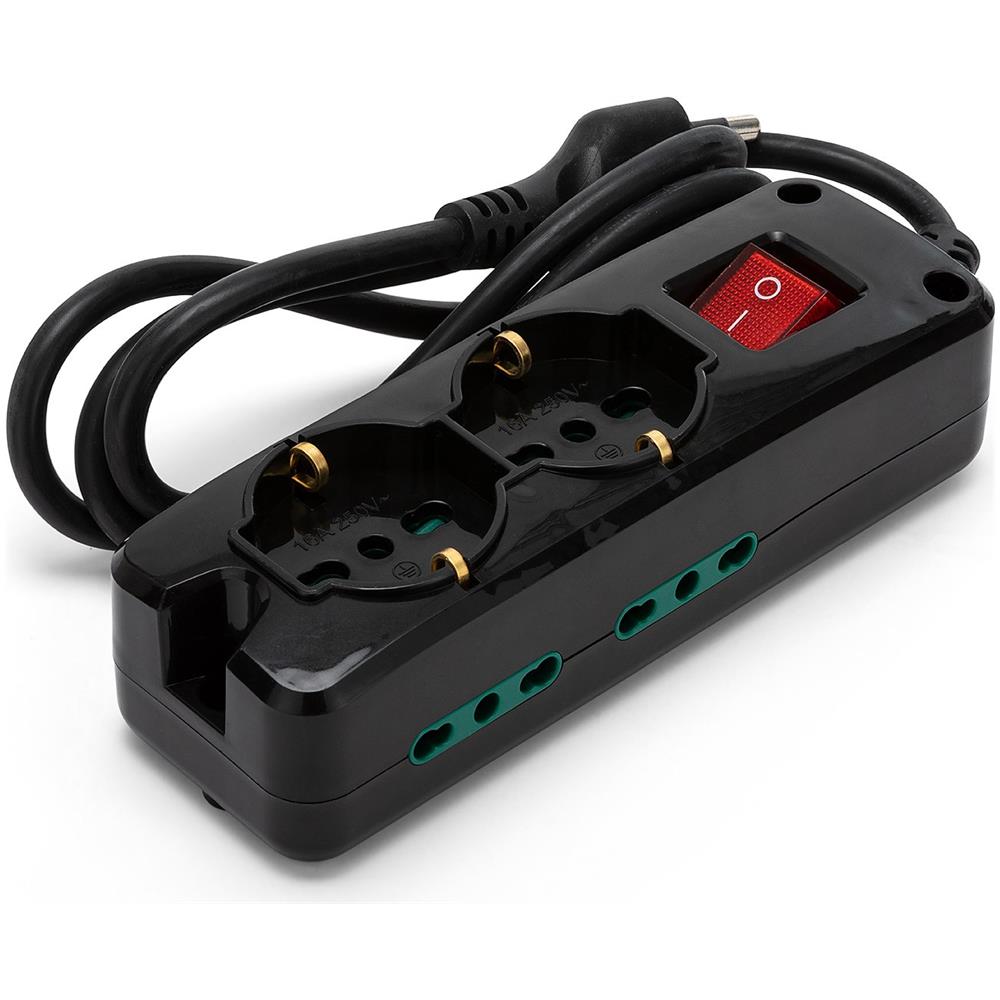 Multipresa 6 Posti: 2 Prese Schuko + 4 Prese Bivalenti 10/16a. Cavo 1,5m E Interruttore - Foto 1