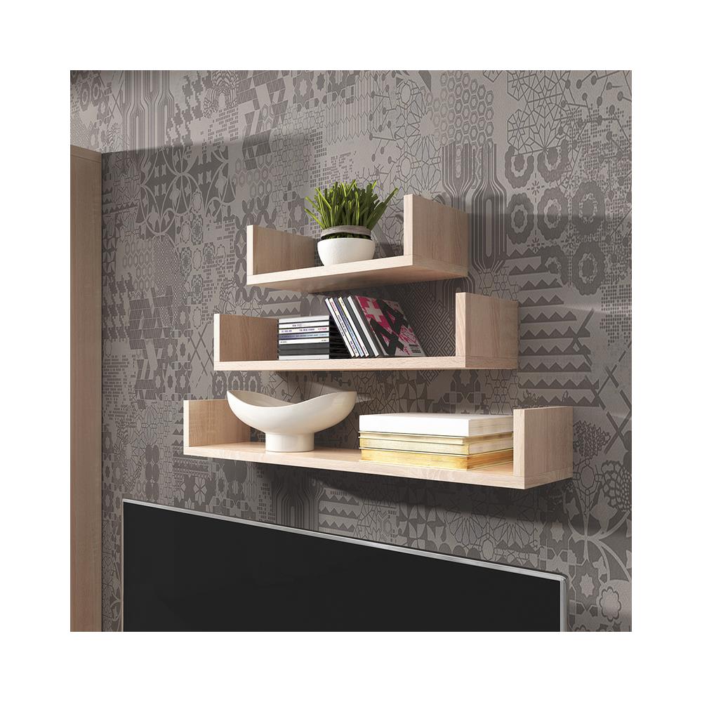 Kassi - Set Di 3 Scaffali / Mensole A Partete / Scaffale Murale / Ripiani A 3 Livelli / Pannelli Sospesi / Mensole A Muro (quercia)  - Foto 2
