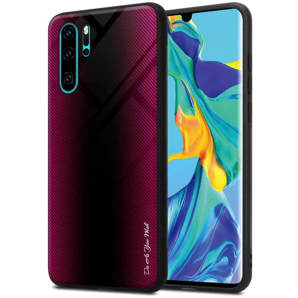 Custodia Compatibile Con Huawei P30 Pro - Ottica A Strisce In Cremisi Rosa - Coperchio Protettivo In Vetro Temperato E Silicone Tpu - Foto 1