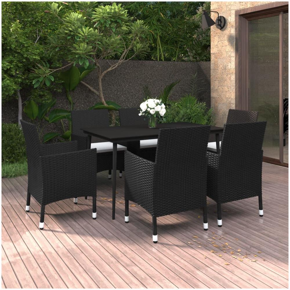 Set Da Pranzo Per Giardino 7 Pz Con Cuscini Polyrattan E Vetro - Foto 1
