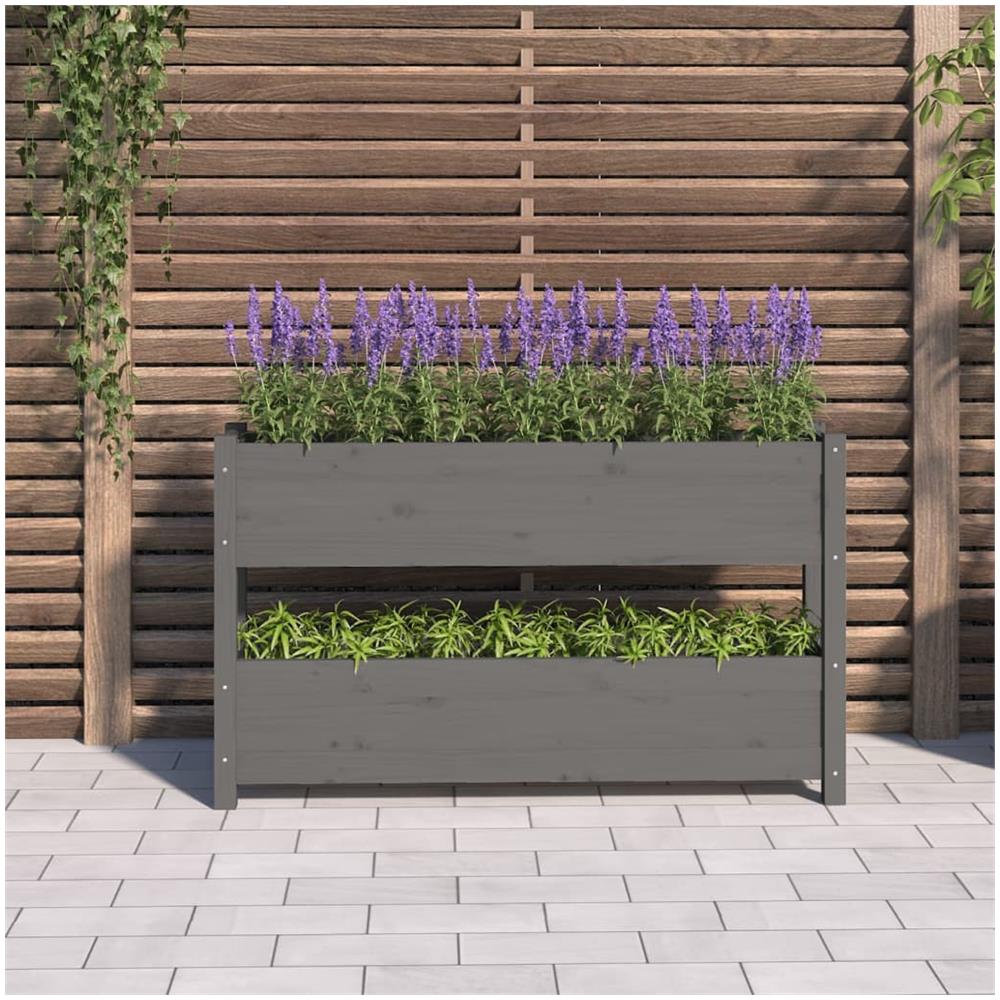 Fioriera Grigia 112x25x66 Cm In Legno Massello Di Pino - Foto 2