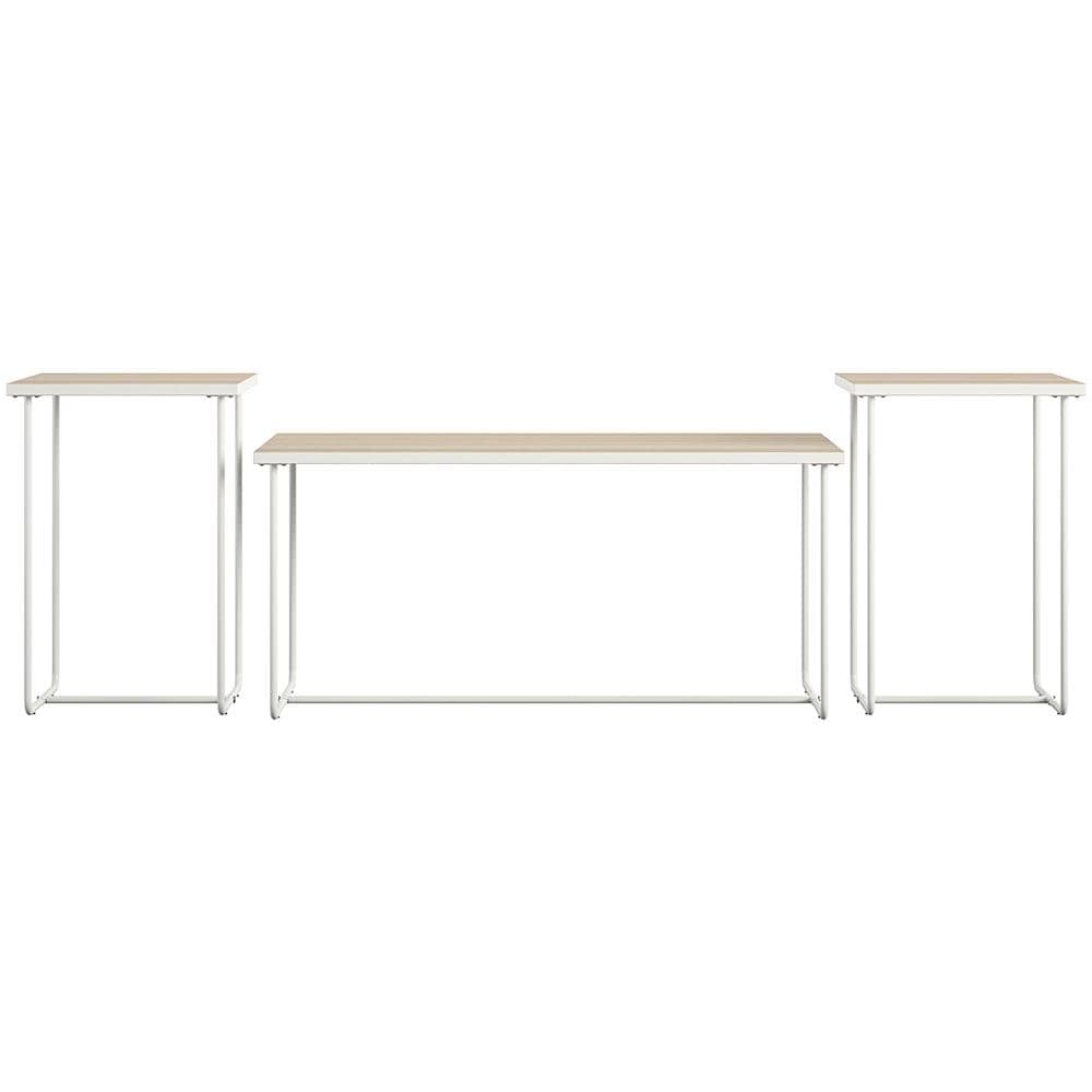 Dante Set Di 3 Tavolini Accent In Truciolato Laminato Nature E Struttura In Metallo Bianco - Foto 2