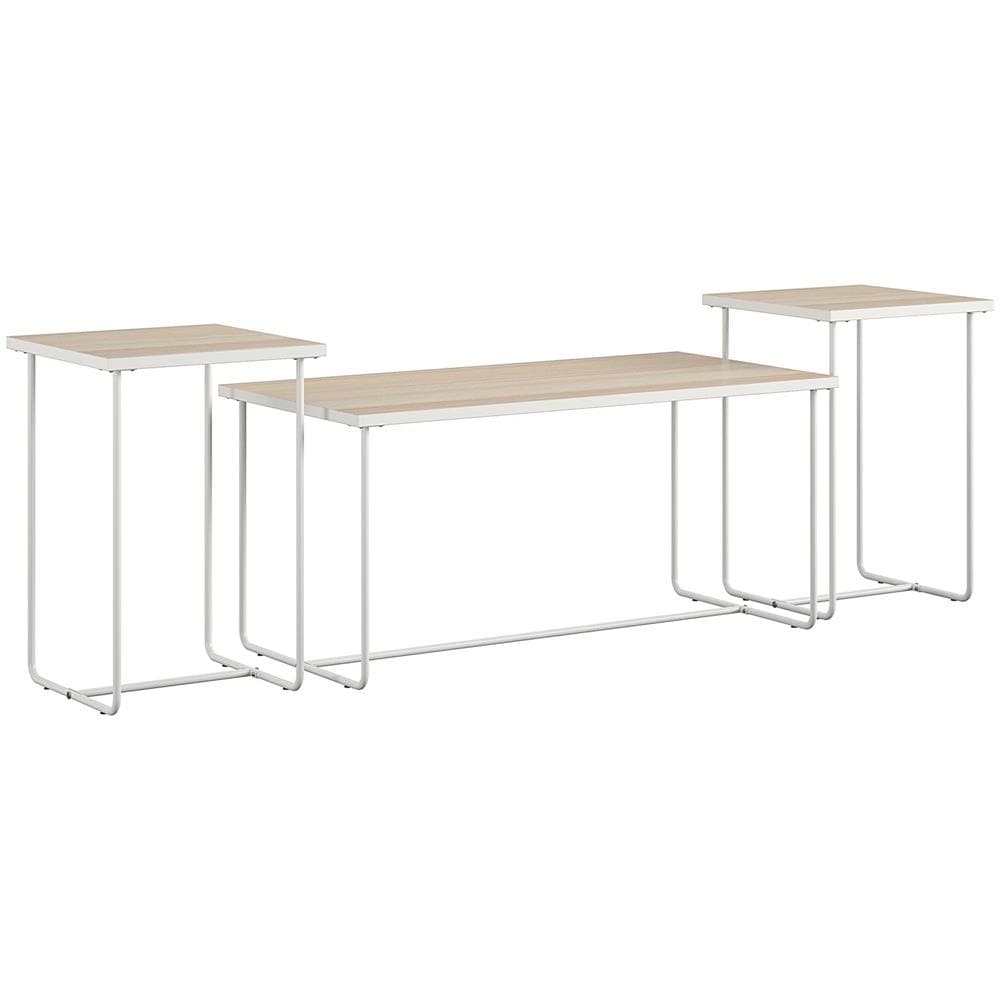 Dante Set Di 3 Tavolini Accent In Truciolato Laminato Nature E Struttura In Metallo Bianco - Foto 1