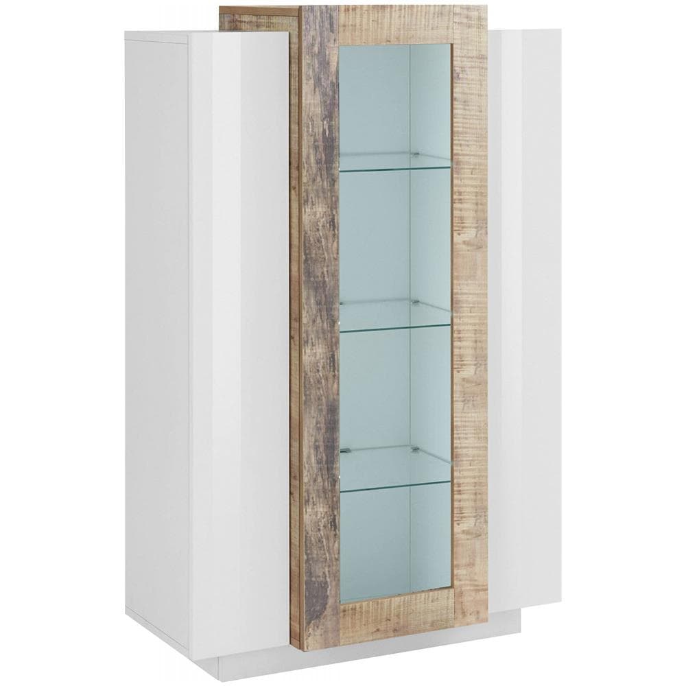 Vetrina Kevin, Credenza Con Tre Ante, Mobile Da Soggiorno Multiuso, 100% Made In Italy, Cm 80x38h121, Bianco Lucido E Acero - Foto 2