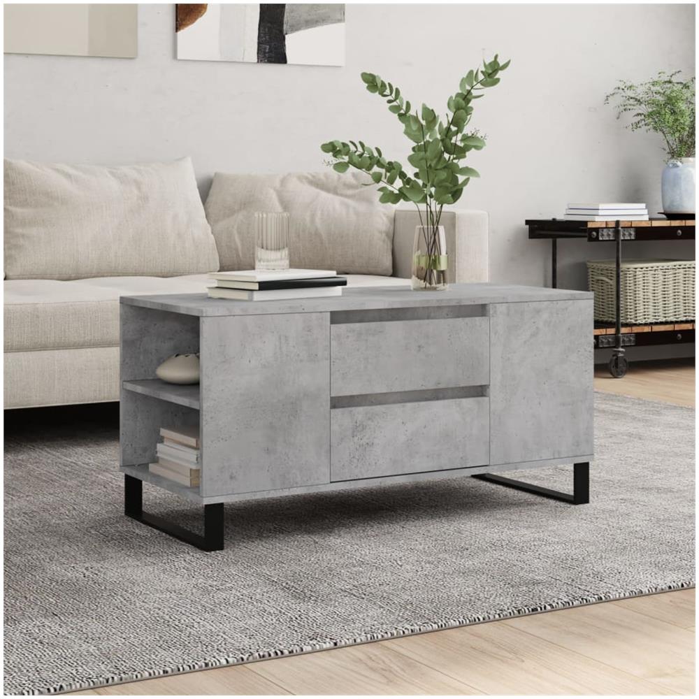 Tavolino Salotto Grigio Cemento 102x44,5x50cm Legno Multistrato - Foto 1