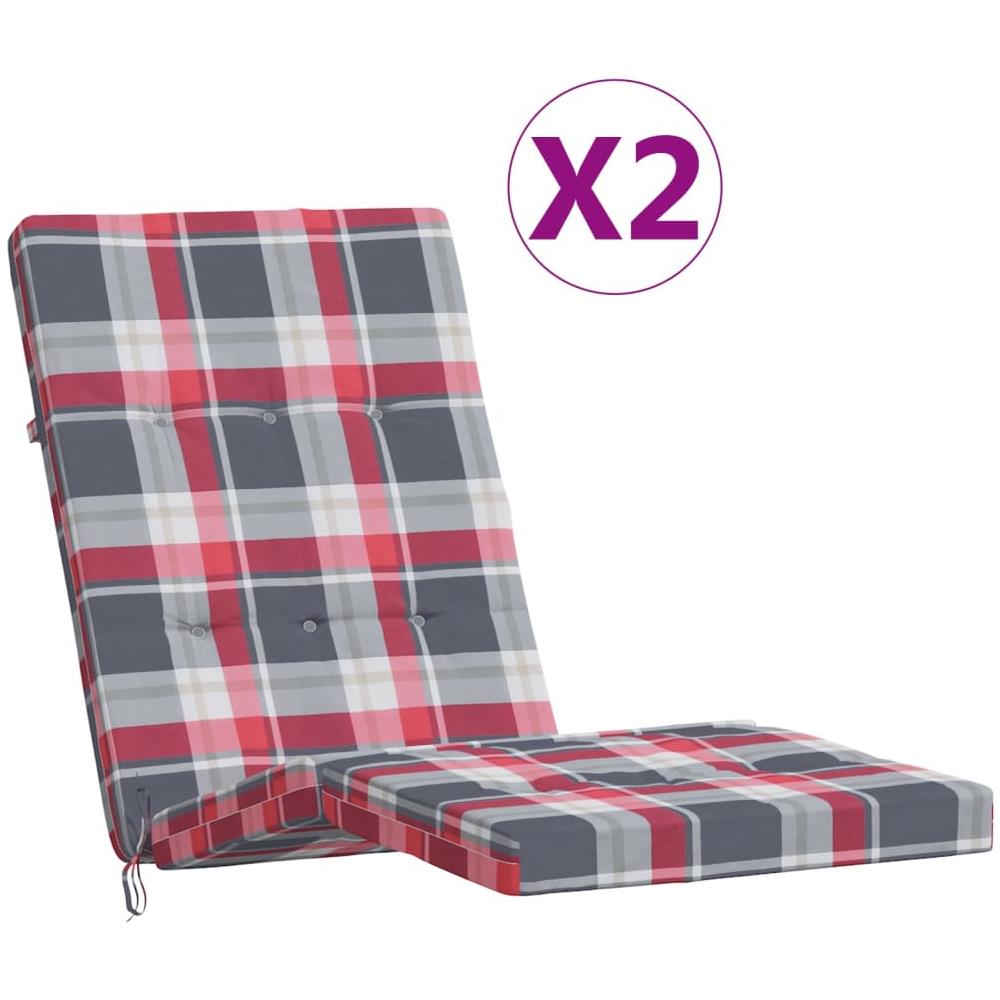 Cuscini Sedia Sdraio 2 Pz Motivo Quadri Rosso In Tessuto Oxford - Foto 2
