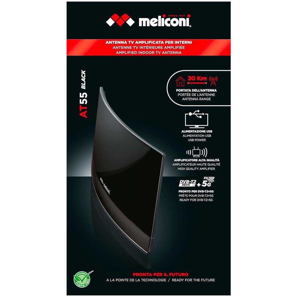 AT55 R1 USB Antenna TV da Interni ad Amplificazione Regolabile Pronta per il DVBT2 e il 5G Colore Nero - Foto 4