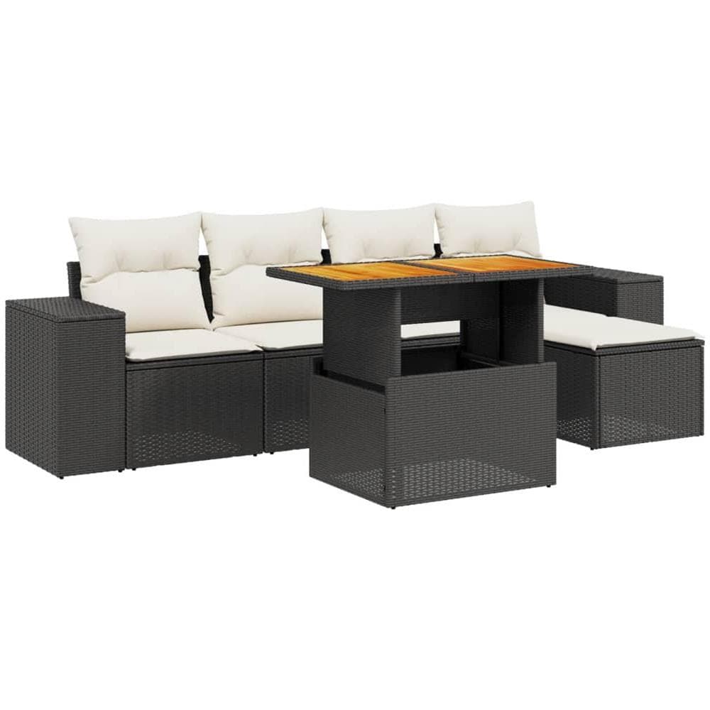 Set Divano da Giardino 6 pz con Cuscini Nero in Polyrattan - Foto 1
