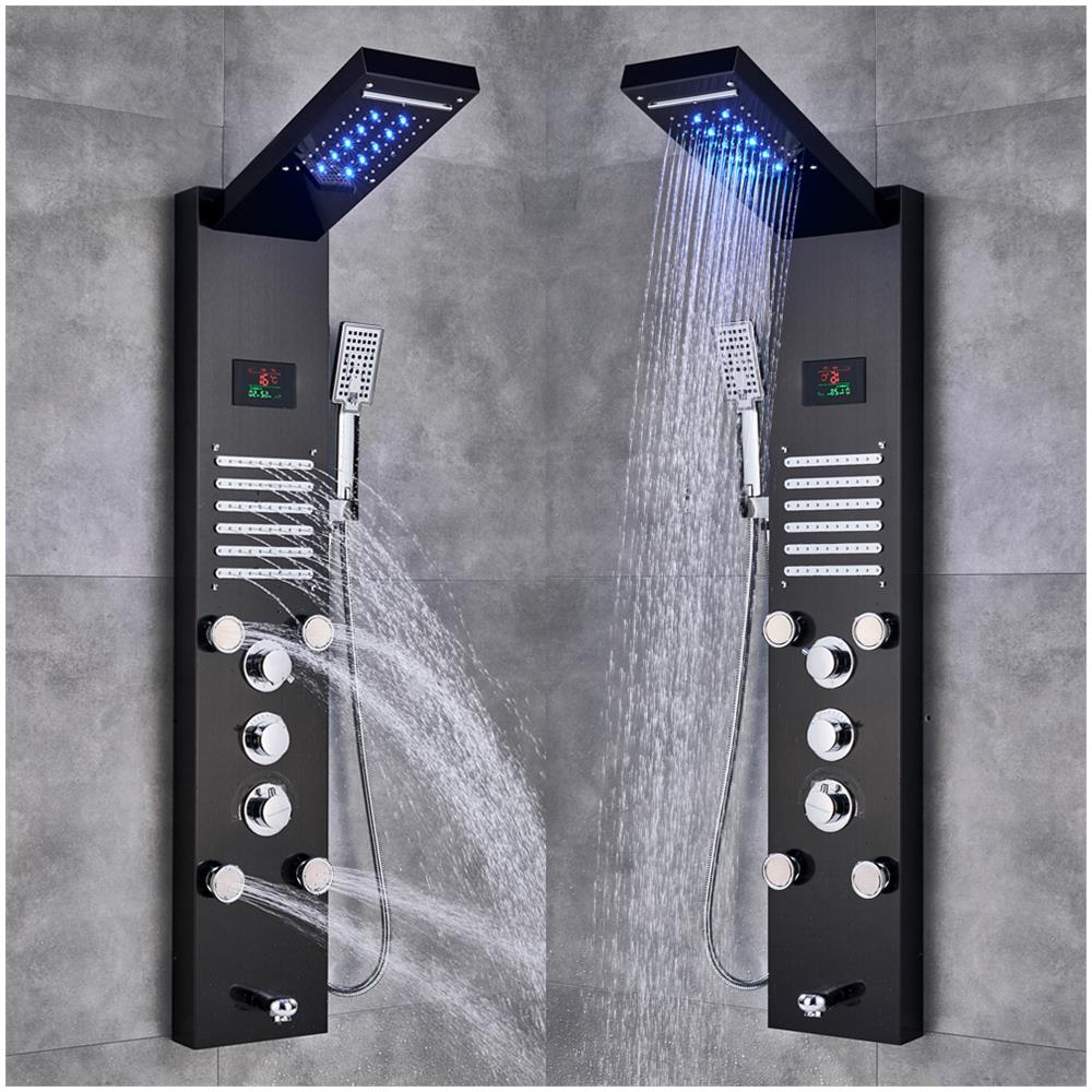 Pannello doccia, Blackswan, tipo M8004, modello nero con bocca, display digitale, LED e funzioni SPA, dimensioni 121 cm - Foto 4