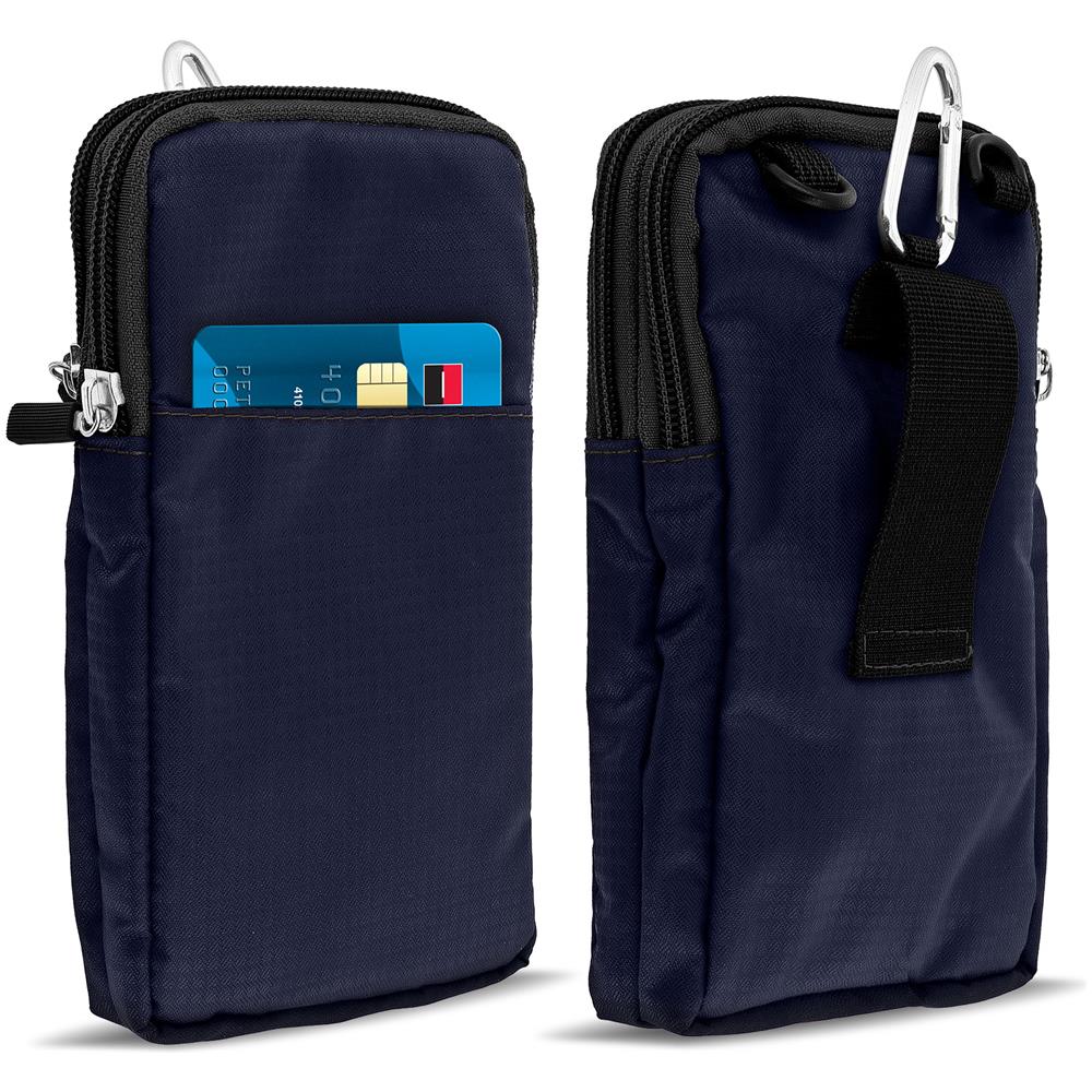 Borsello Da Cintura Smartphone Passante Per Moschettone Tracolla 2 Tasche Blu - Foto 2