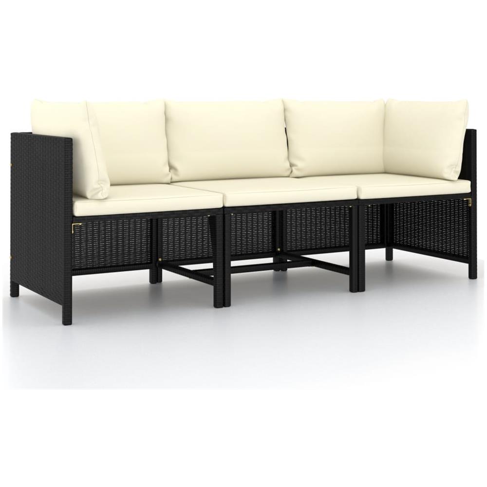 Divano da Giardino a 3 Posti con Cuscini Nero in Polyrattan - Foto 1