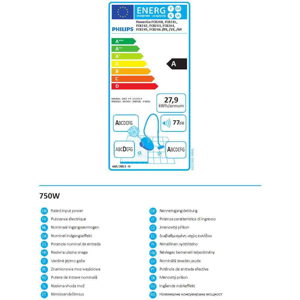 PowerGo FC8244/09 Aspirapolvere a Traino con Sacchetto Potenza 750 Watt Colore Grigio / Cashmere - Foto 11