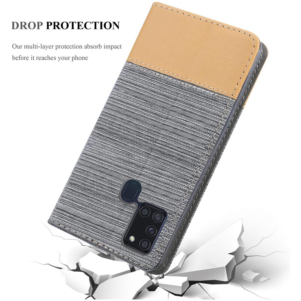 Custodia Compatibile Con Samsung Galaxy A21s In Grigio Chiaro Marrone - Coperchio Protettiva Con Chiusura Magnetica, Funzione Stand E Tasca Per Le Carte - Foto 8