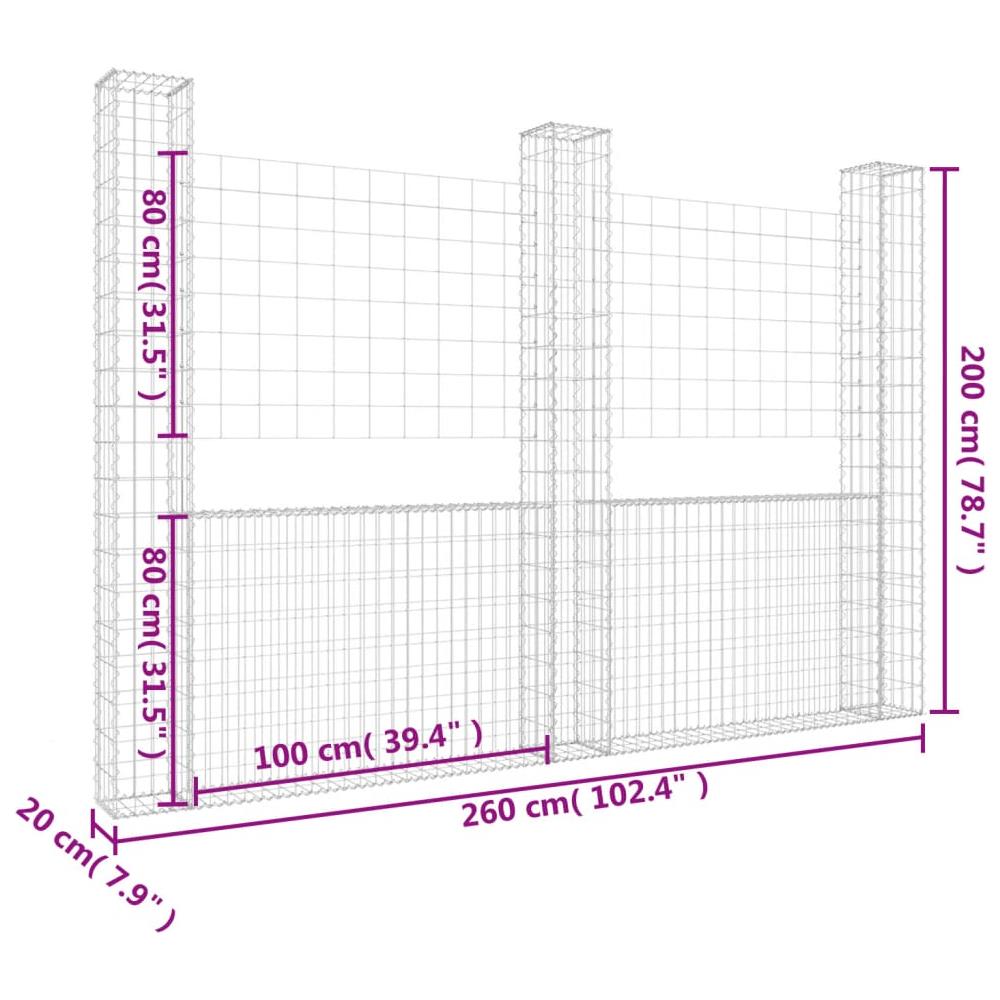 Gabbione A U Con 3 Pali In Ferro 260x20x200 Cm - Foto 5