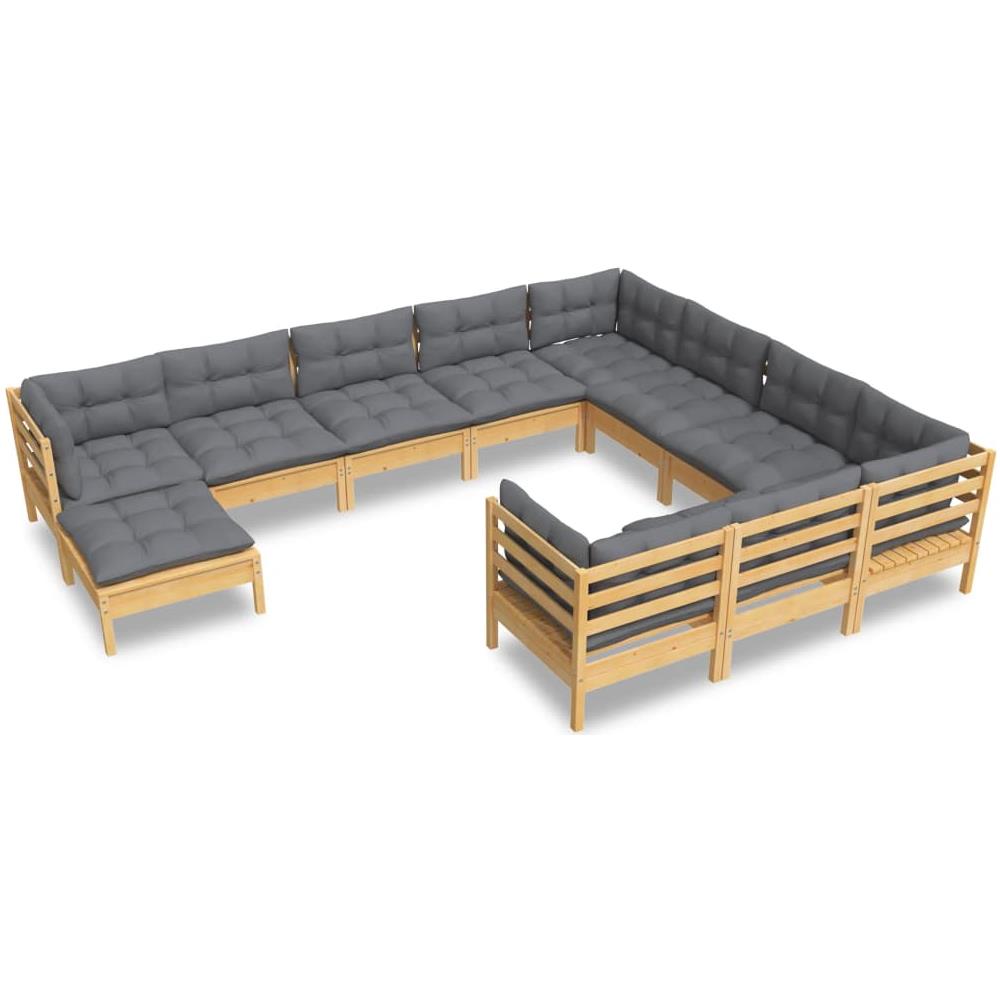 Set Divani Da Giardino 11 Pz Con Cuscini Grigi Massello Di Pino - Foto 2