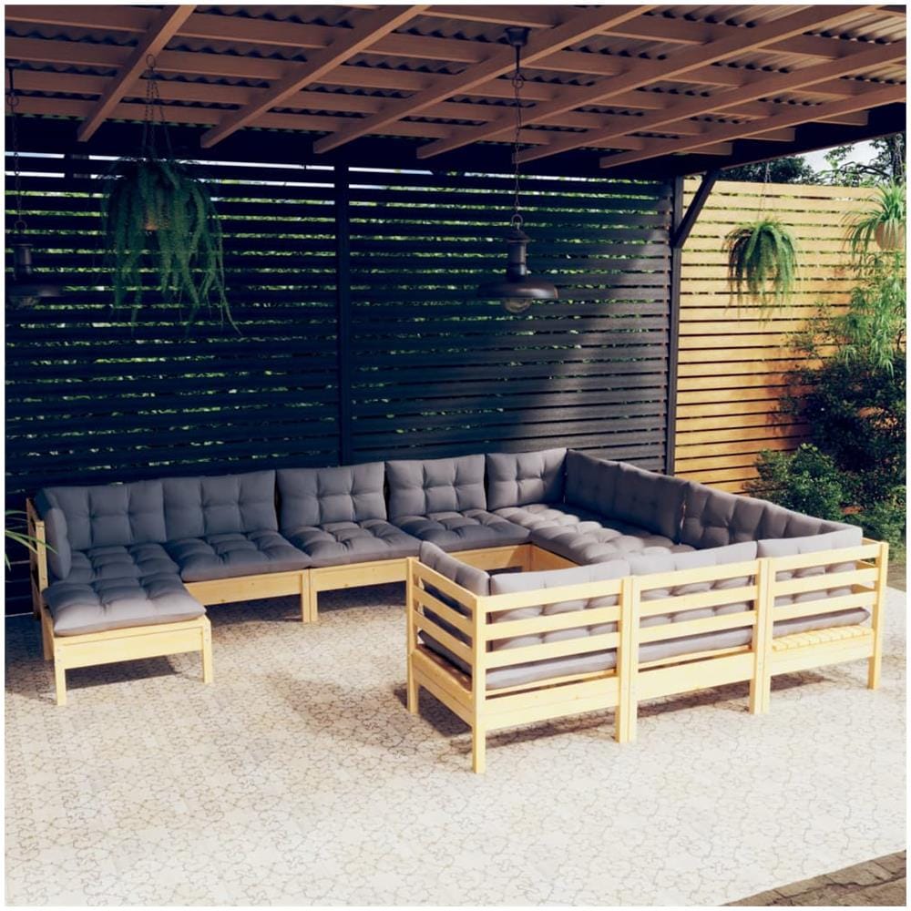 Set Divani Da Giardino 11 Pz Con Cuscini Grigi Massello Di Pino - Foto 1