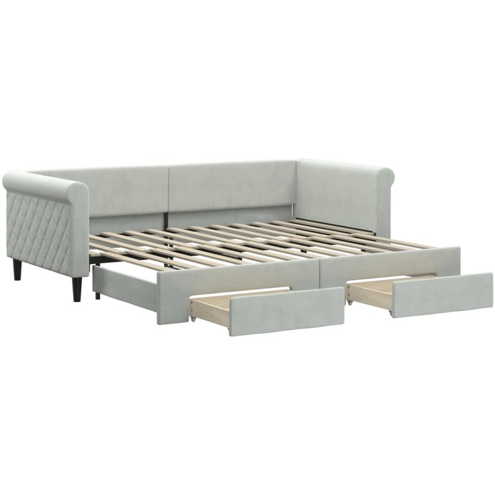 Divano Letto Estraibile Cassetti Grigio Chiaro 90x200cm Velluto - Foto 2