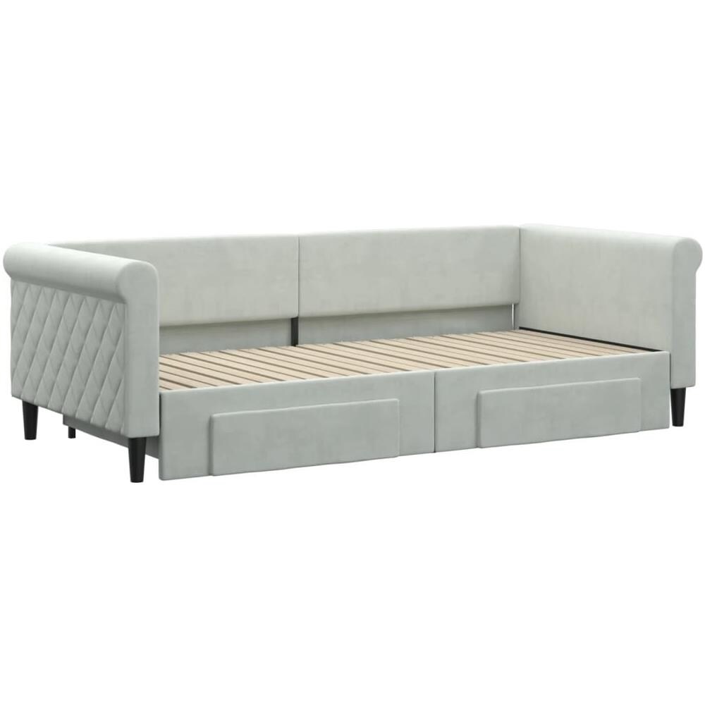 Divano Letto Estraibile Cassetti Grigio Chiaro 90x200cm Velluto - Foto 3