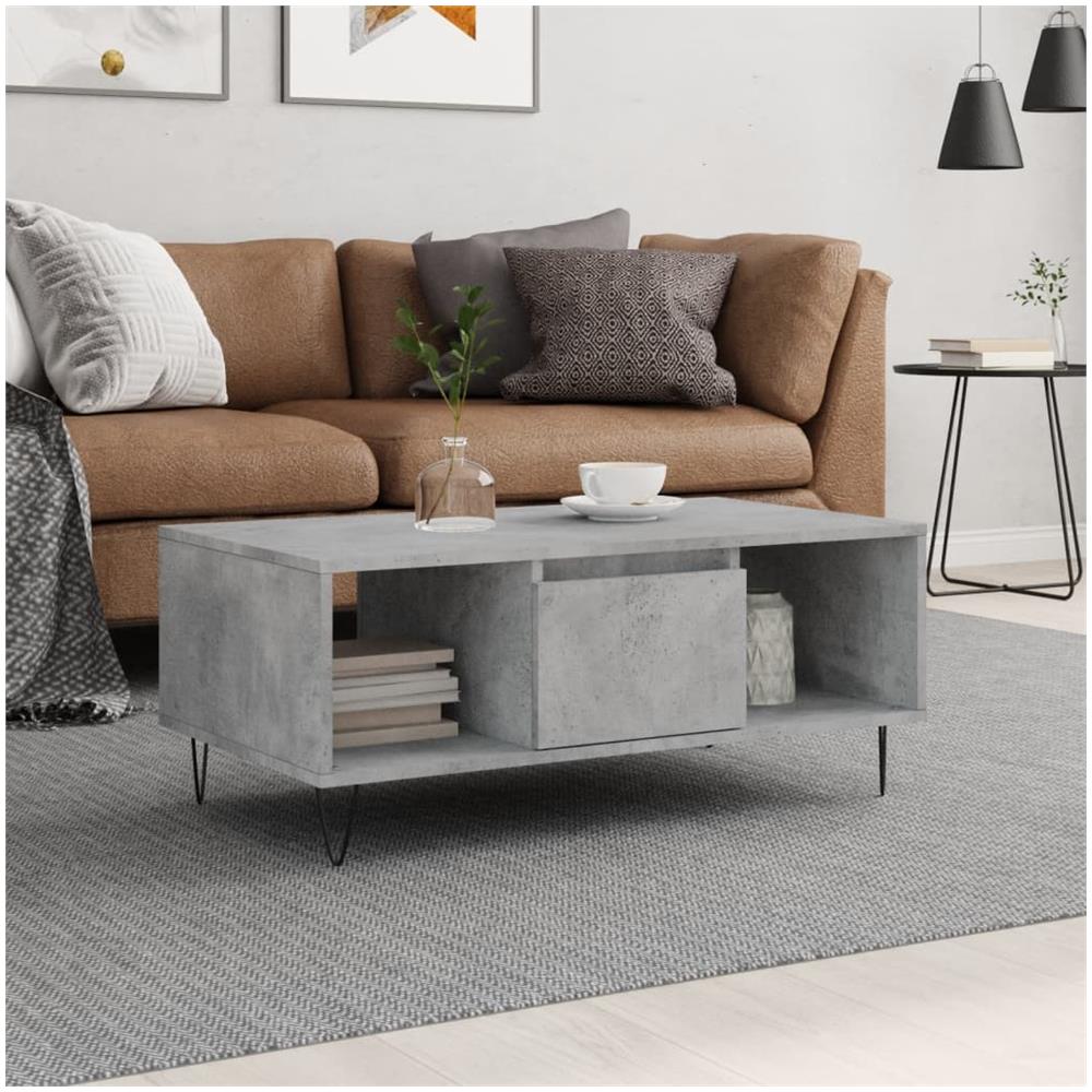 Tavolino Salotto Grigio Cemento 90x50x36,5 Cm Legno Multistrato - Foto 1