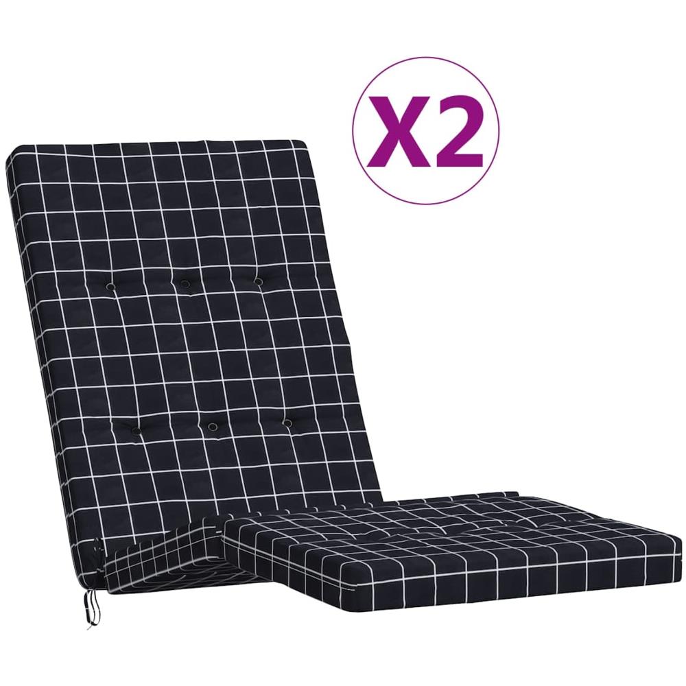 Cuscini Sedia Sdraio 2 Pz Motivo Quadri Nero In Tessuto Oxford - Foto 2