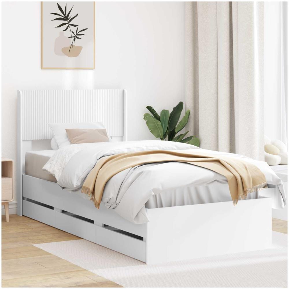 Struttura del letto con stoccaggio e testata Bianco 90 x 200 cm - Foto 1