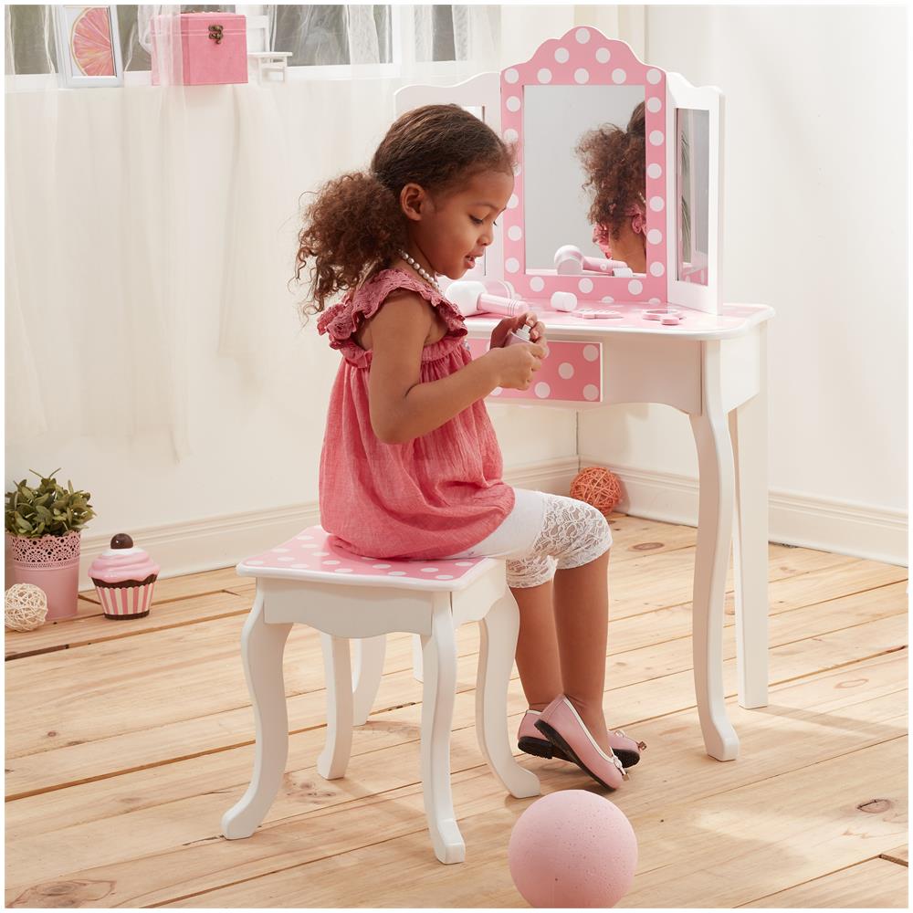 Teamson Kids Set toletta Sgabello Specchio Legno Rosa Bambini TD-11670A 