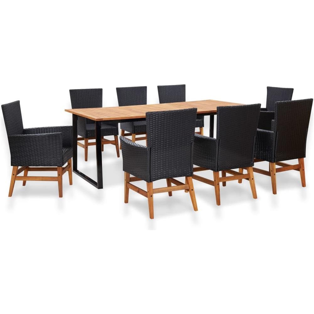Set da Pranzo da Giardino 9 pz Nero in Polyrattan e Acacia - Foto 1