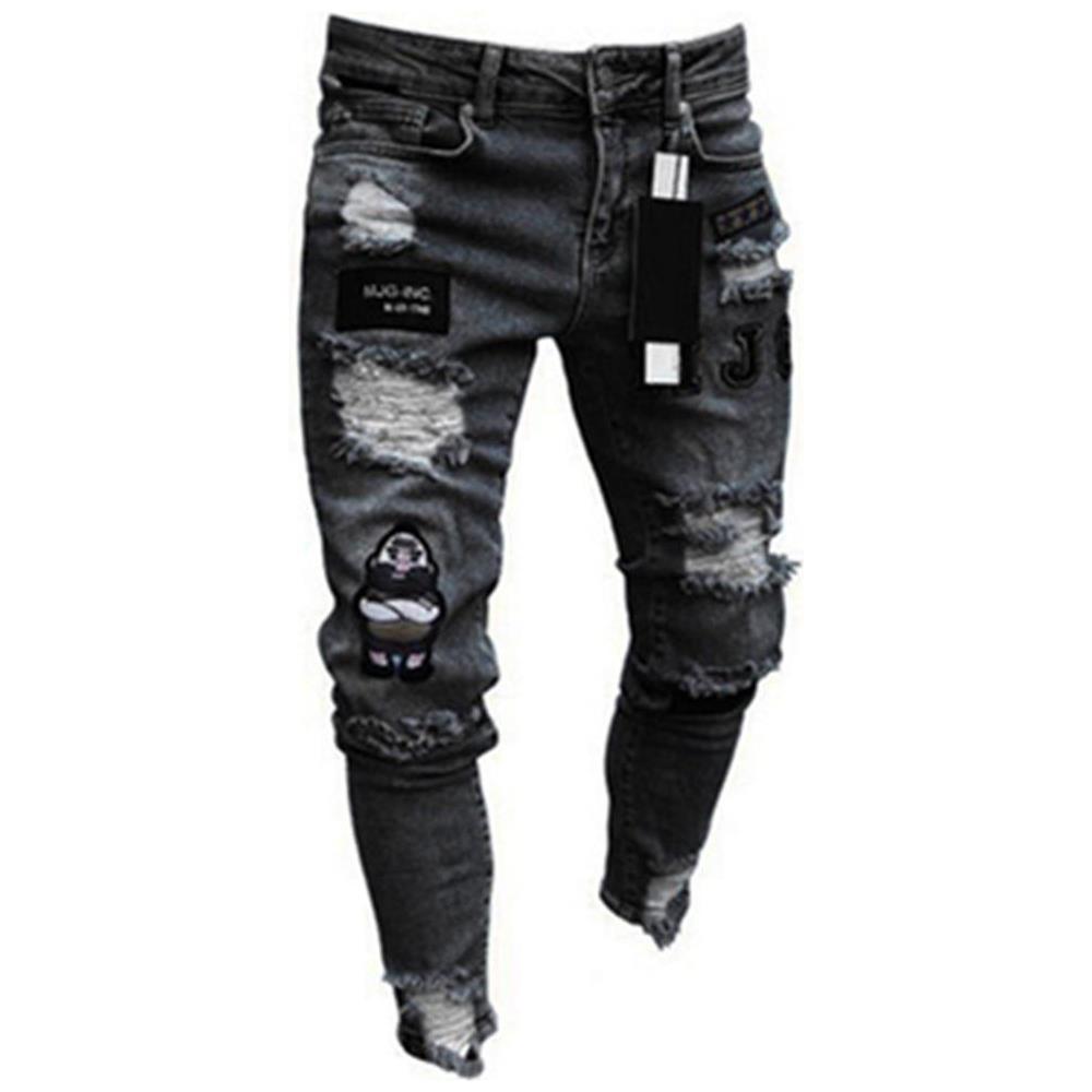SLOWMOOSE - Jeans Da Uomo Skinny Strappati Elasticizzati Con Stampa Ricamo  Biker Jeans Strappati Slim Fit [ blu-173 / L] - ePRICE