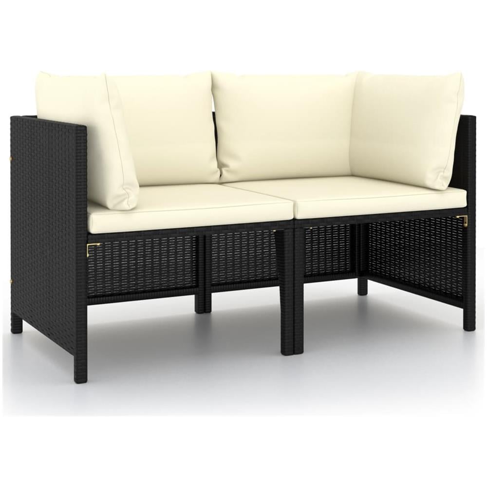 Divano da Giardino a 2 Posti con Cuscini in Polyrattan Nero - Foto 1