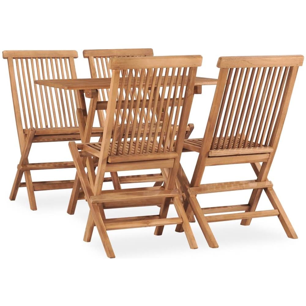 Set Da Pranzo Da Giardino 5 Pz Pieghevole In Massello Di Teak - Foto 1