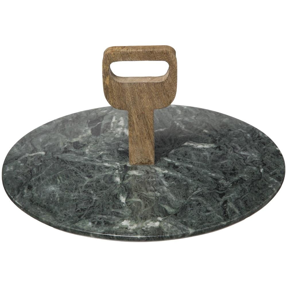 Vassoio Da Portata In Marmo, Ø 30 Cm, Manico In Legno - Foto 1