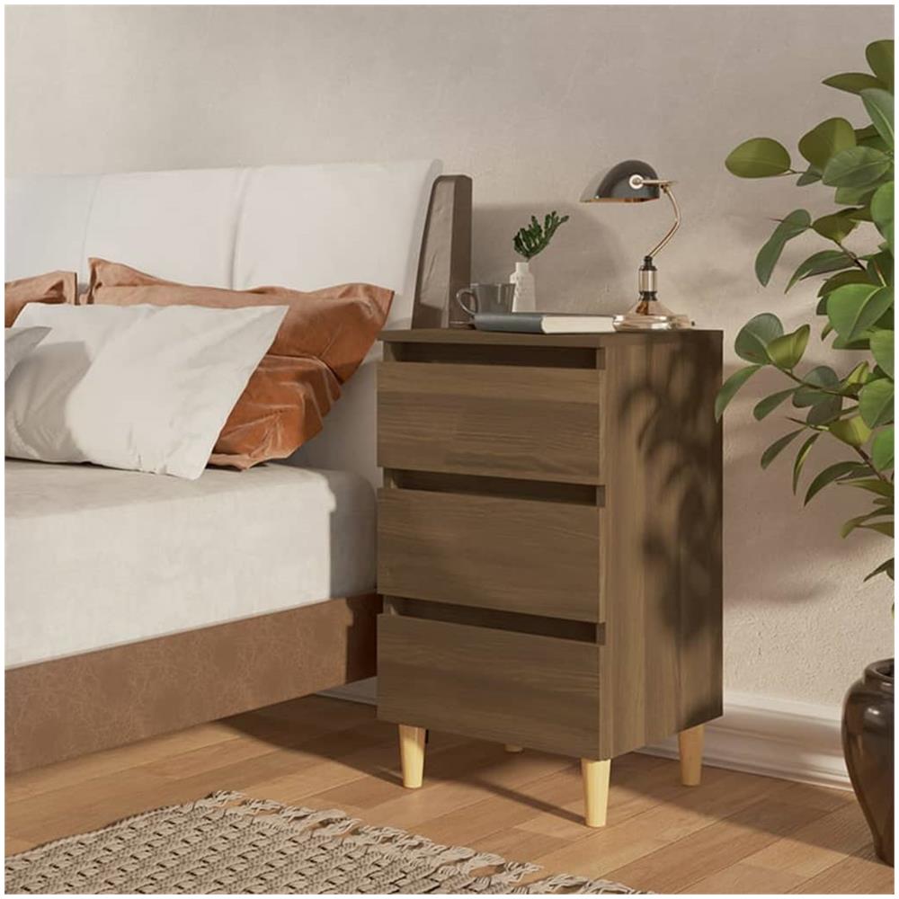 Comodino con Gambe in Legno Massello Rovere Marrone 40x35x69 cm - Foto 1