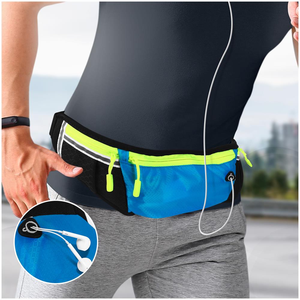 Marsupio Sportivo Multitasche Con Cerniera Bande Riflettenti Regolabile Blu - Foto 5