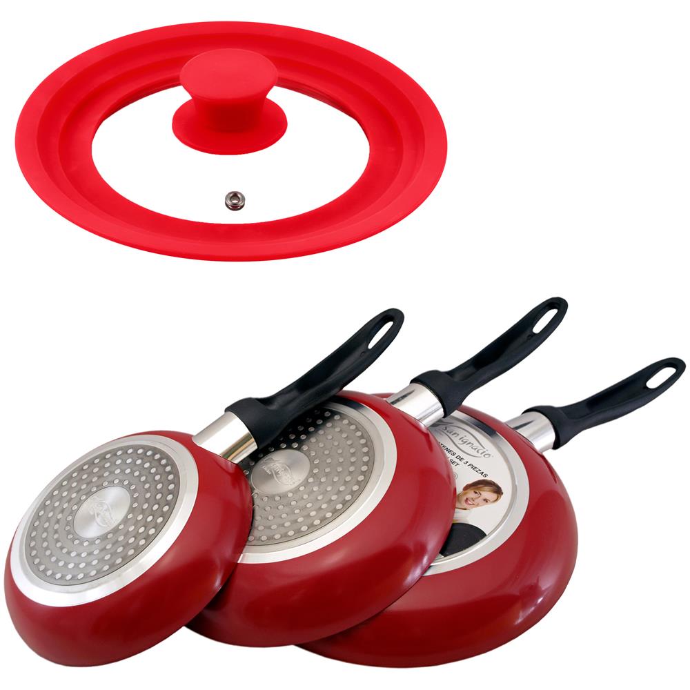 Set Di 3 Padelle """" Con Rivestimento In Marmo Ø16 Cm Ø20 Cm Ø24 Cm + Coperchio Universale Colorato, Vetro - Foto 1