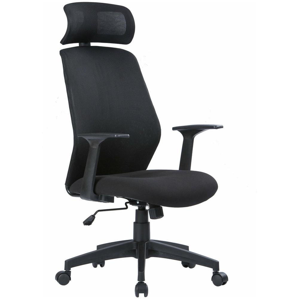 Sedia Con Ruote Idro, Poltrona Presidenziale Con Braccioli E Poggiatesta, Sedia Ergonomica Da Ufficio, 63x62h117/126 Cm, Nero - Foto 1