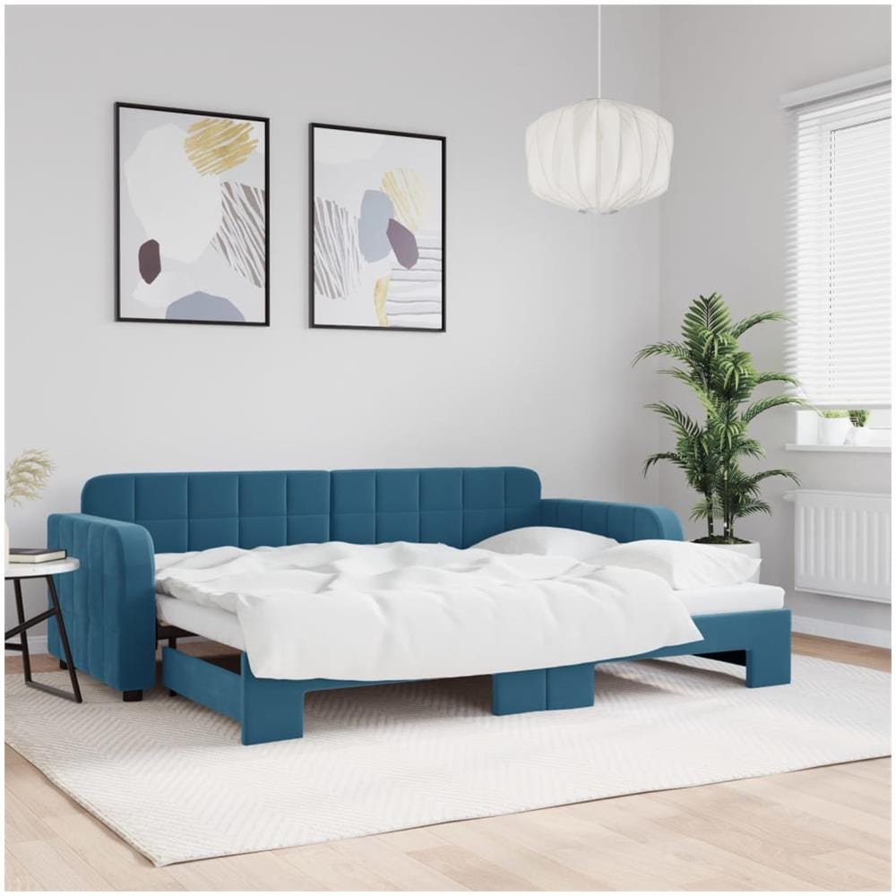 Divano Letto Con Letto Estraibile Blu 80x200 Cm In Velluto - Foto 1
