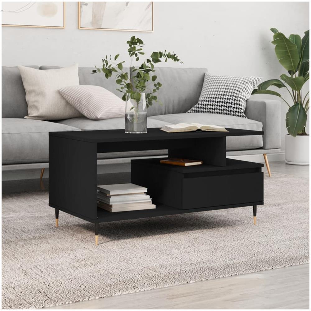 Tavolino Da Salotto Nero 90x49x45 Cm In Legno Multistrato - Foto 1
