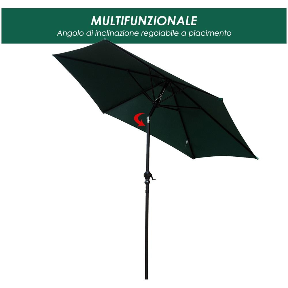 Ombrellone Inclinabile In Alluminio E Poliestere, F2.7x2.35m, Verde Scuro - Foto 2