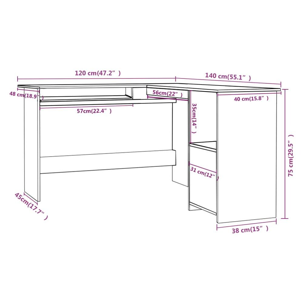 Scrivania Angolare a L Bianco Lucido 120x140x75cm Multistrato - Foto 2