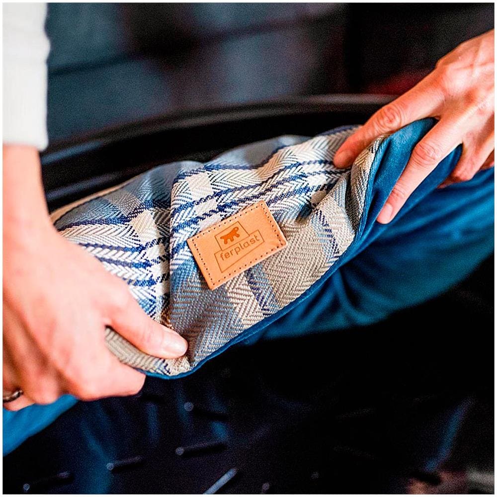 Cuscino Imbottito Per Cani E Gatti Scott 55/4, Double-face, Scozzese, Soffice Velluto, Lavabile, Blu - Foto 7