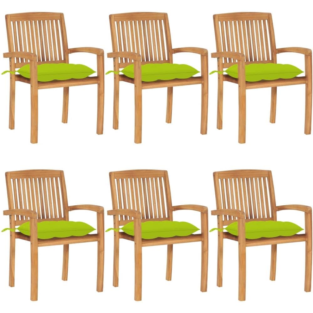 Sedie da Giardino Impilabili con Cuscini 6 pz Massello di Teak - Foto 1