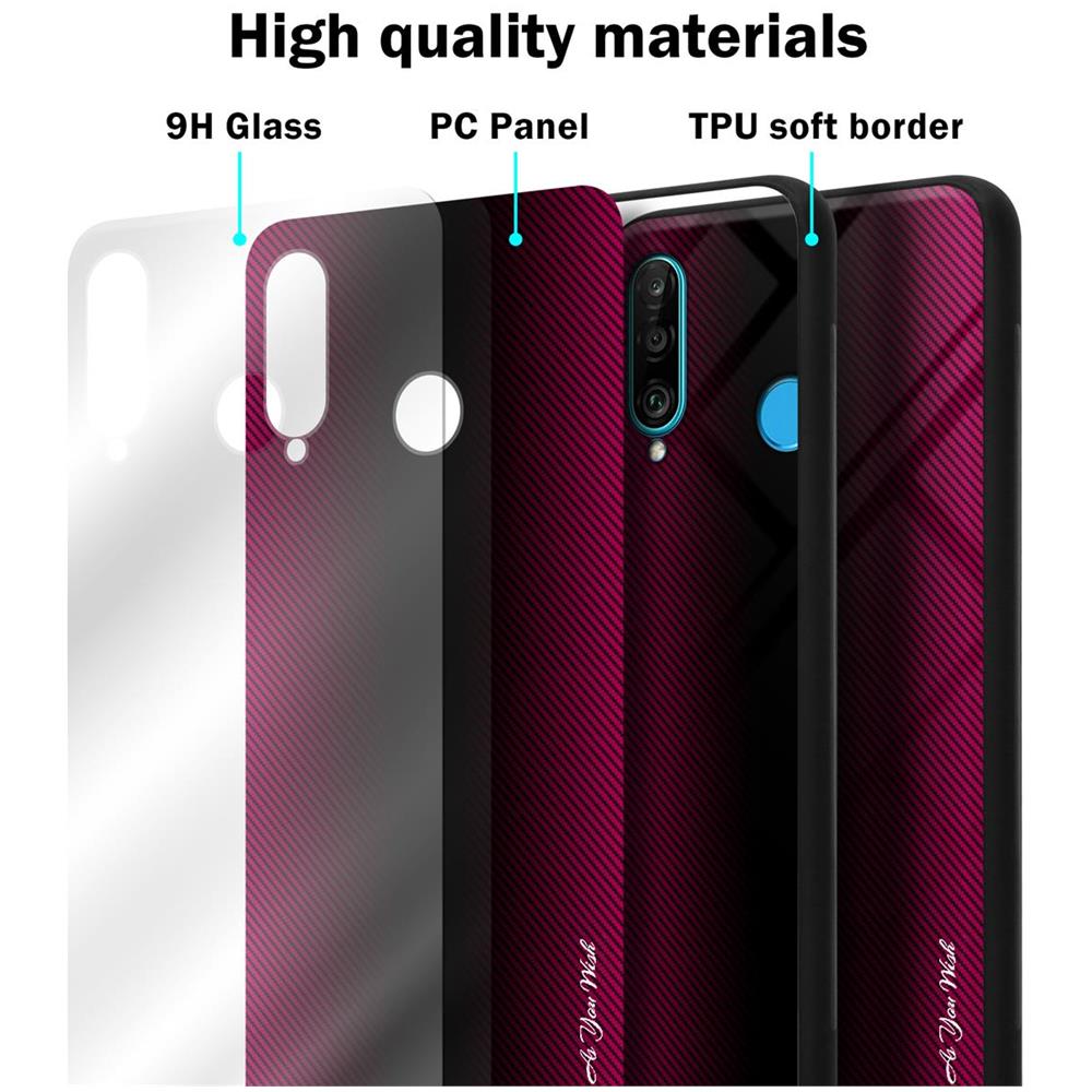 Custodia Compatibile Con Huawei P30 Lite - Ottica A Strisce In Cremisi Rosa - Coperchio Protettivo In Vetro Temperato E Silicone Tpu - Foto 7
