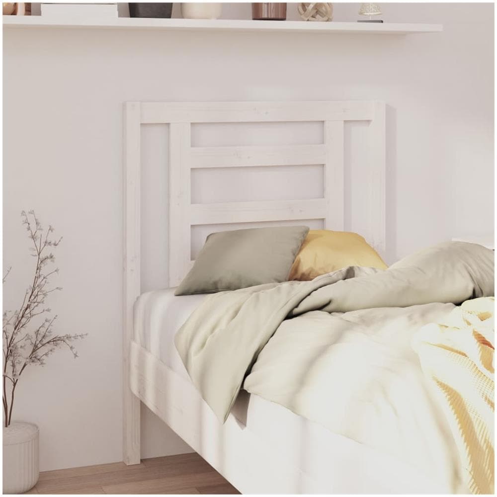 Testiera Per Letto Bianca 81x4x100 Cm In Legno Massello Di Pino - Foto 1