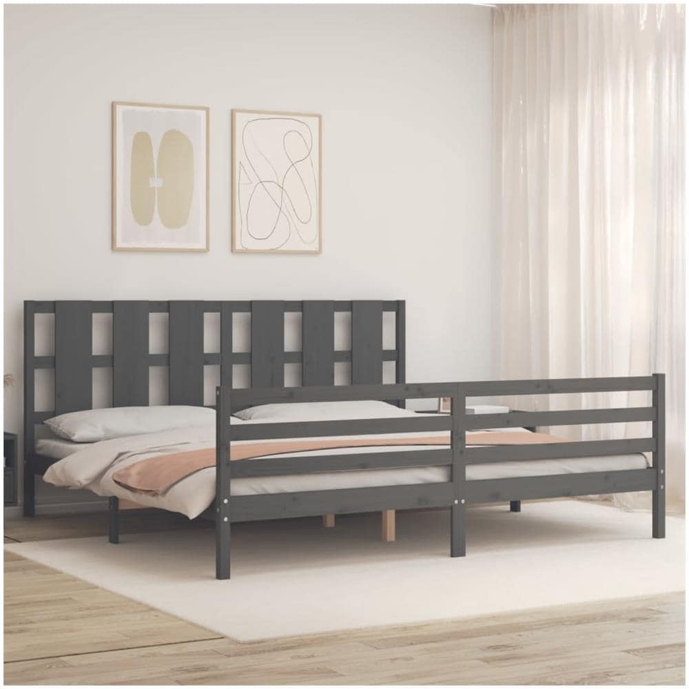 Giroletto Con Testiera Grigio 200x200 Cm In Legno Massello - Foto 3