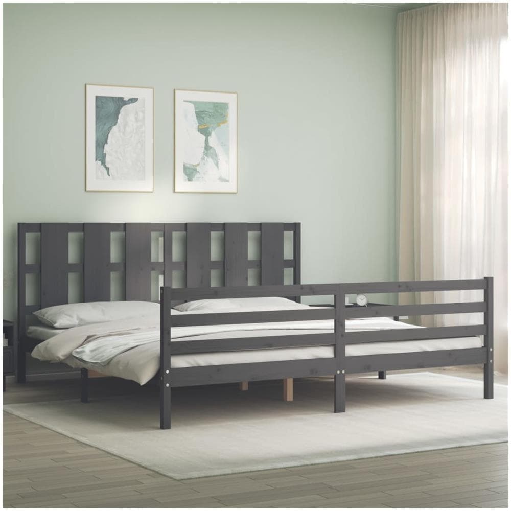 Giroletto Con Testiera Grigio 200x200 Cm In Legno Massello - Foto 1