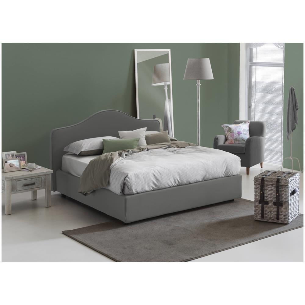 Letto Matrimoniale Annunziata, Letto Contenitore Con Rivestimento In Tessuto, 100% Made In Italy, Apertura Frontale, Con Materasso Cm 160x190 Incluso, Grigio - Foto 1