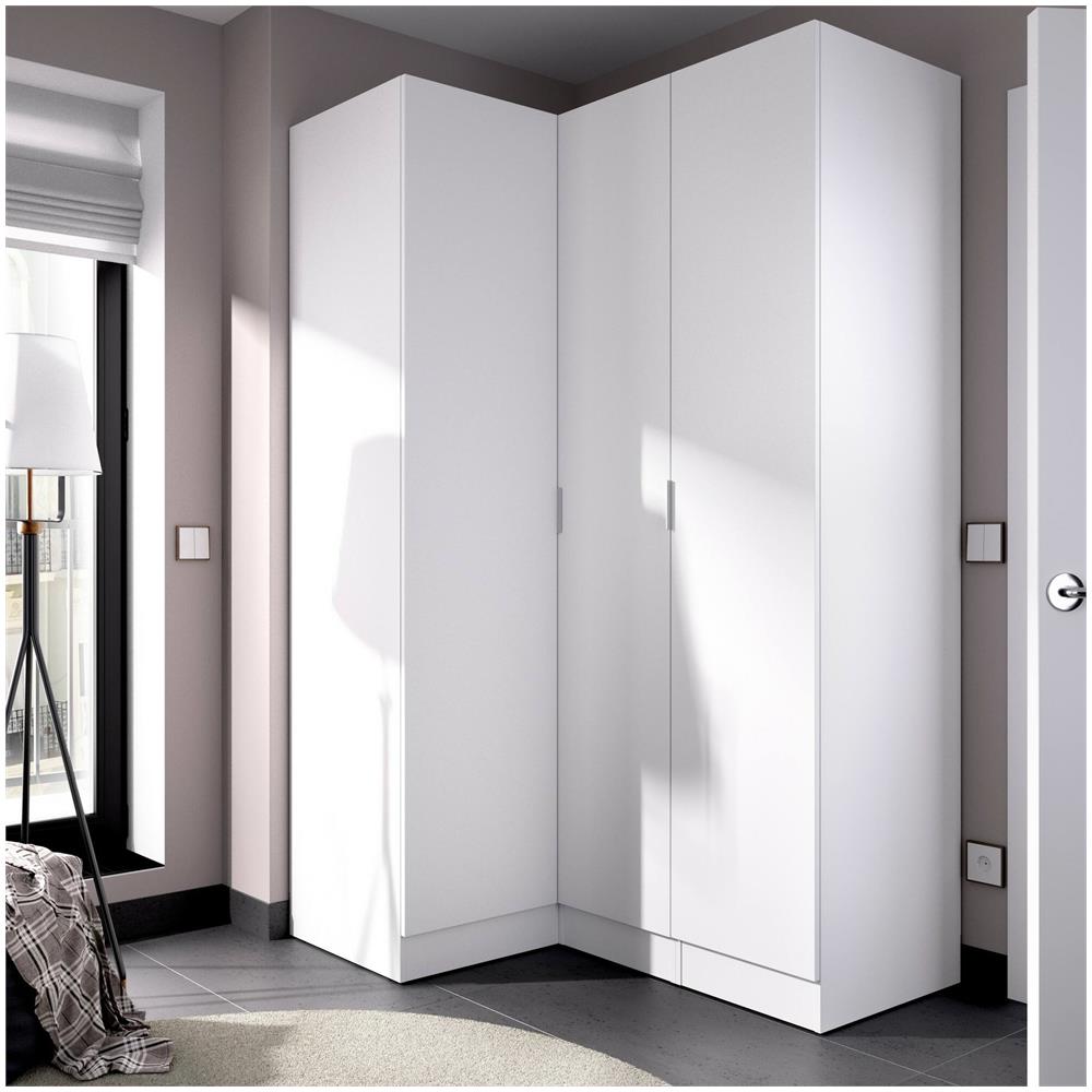 Guardaroba Meru, Mobile Angolare Per Camera Da Letto, Armadio Appendiabiti Ad Angolo A 3 Ante Battenti, 133x91h184 Cm, Bianco - Foto 1