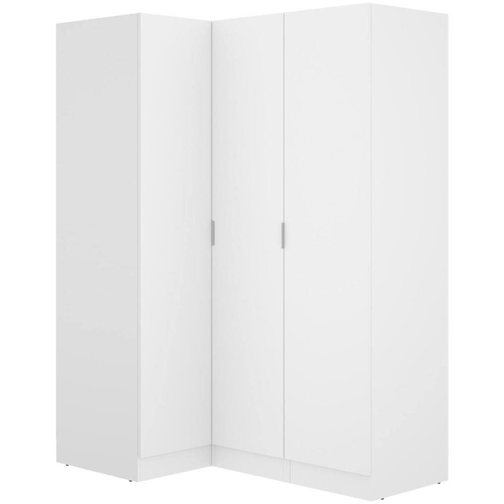 Guardaroba Meru, Mobile Angolare Per Camera Da Letto, Armadio Appendiabiti Ad Angolo A 3 Ante Battenti, 133x91h184 Cm, Bianco - Foto 2