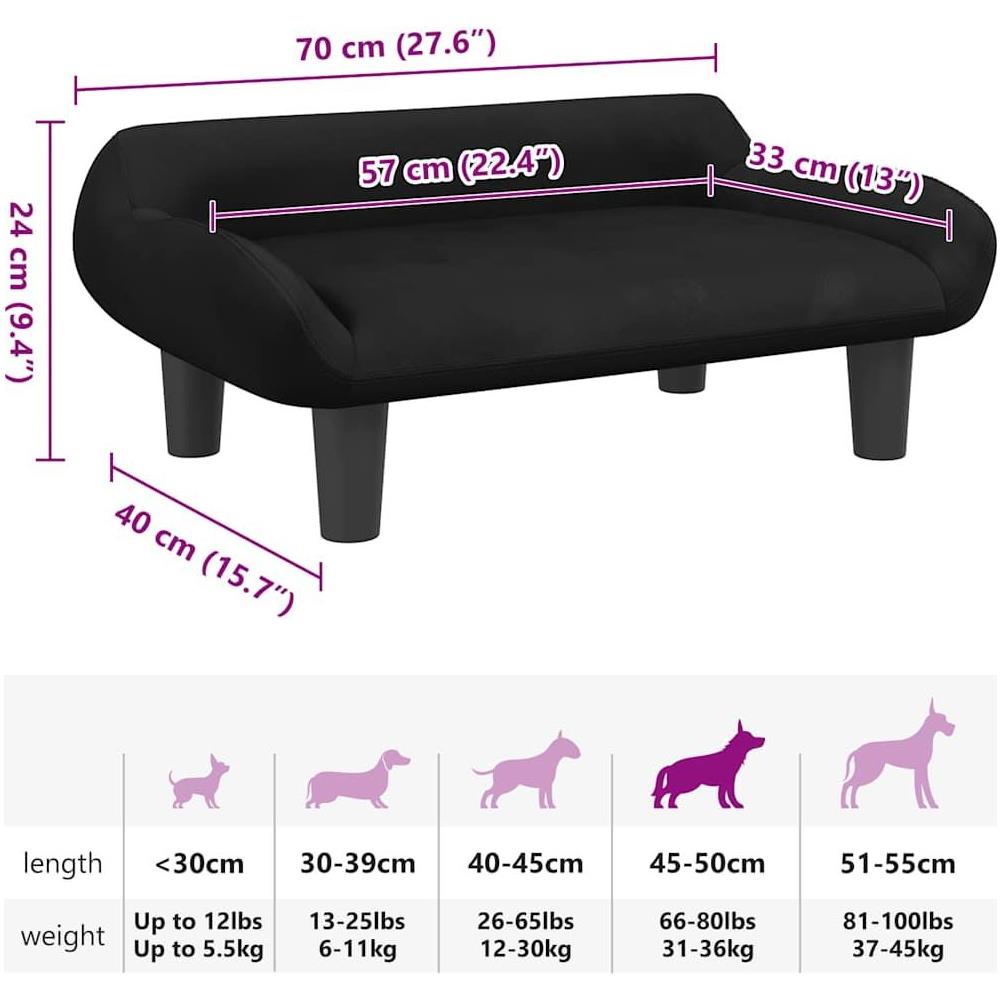 Lettino per Cani Nero 70x40x24 cm in Velluto - Foto 7