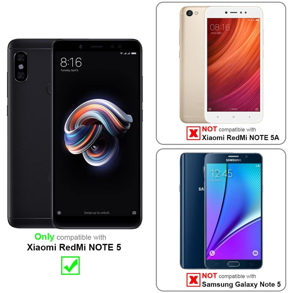 Custodia Compatibile Con Xiaomi Redmi Note 5 In Rosso Carminio - Coperchio Protettiva Con Chiusura Magnetica, Funzione Stand E Tasca Per Le Carte - Foto 2